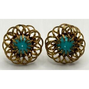 Vintage Miriam Haskell Signed Faux Turquoise Gold Tone Cufflinks